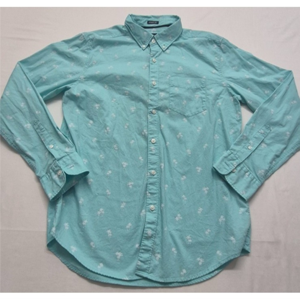 American Eagle Seriously Soft men's aqua blue LS palm tree print shirt sz. M